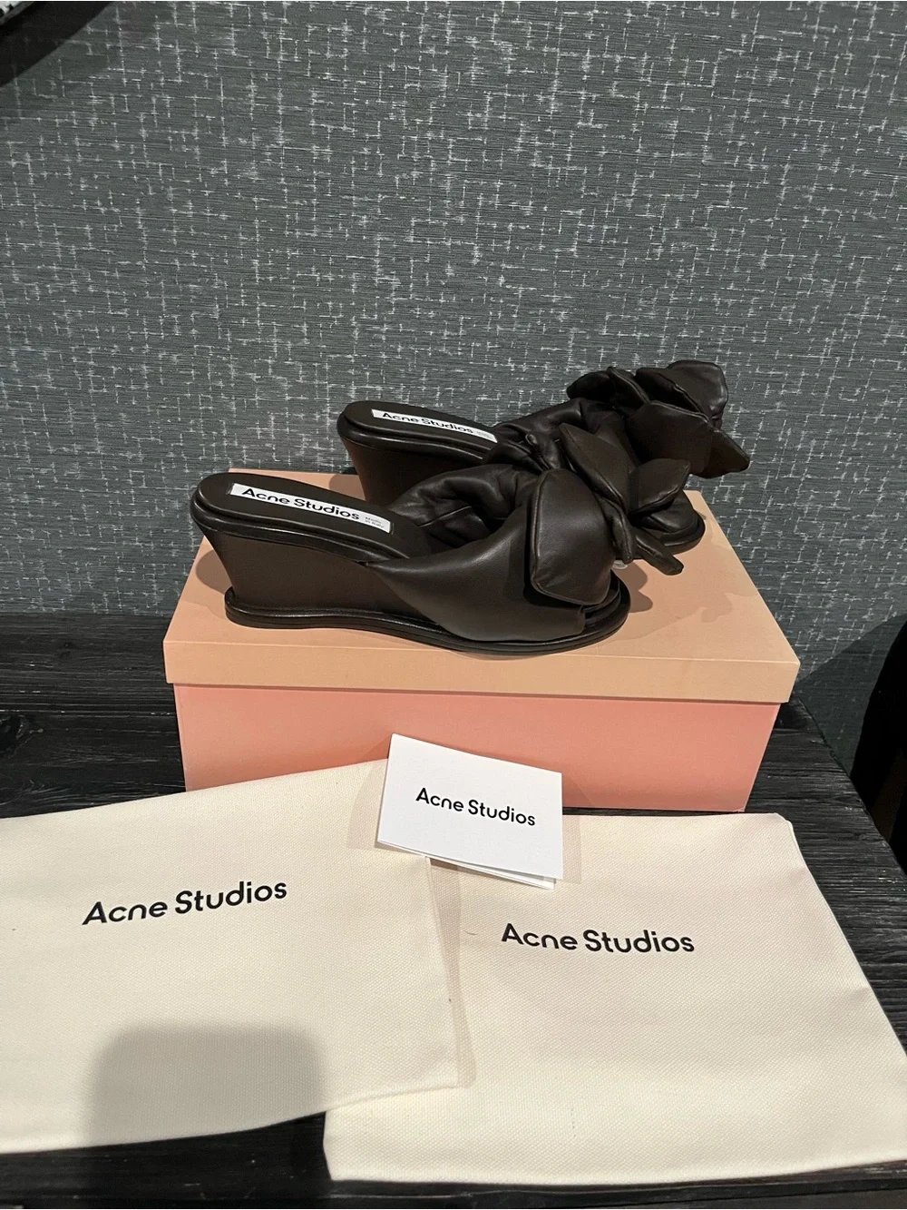 NIB Acne Studios Leather Rose wedge mules slides shoes chocolate brown 8